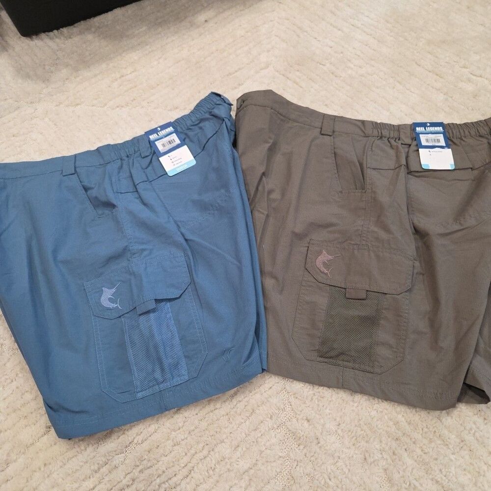 Reel Legends Tarpon Performance Shorts Mens XXL Blue & dark Khaki/grn Bundle B22